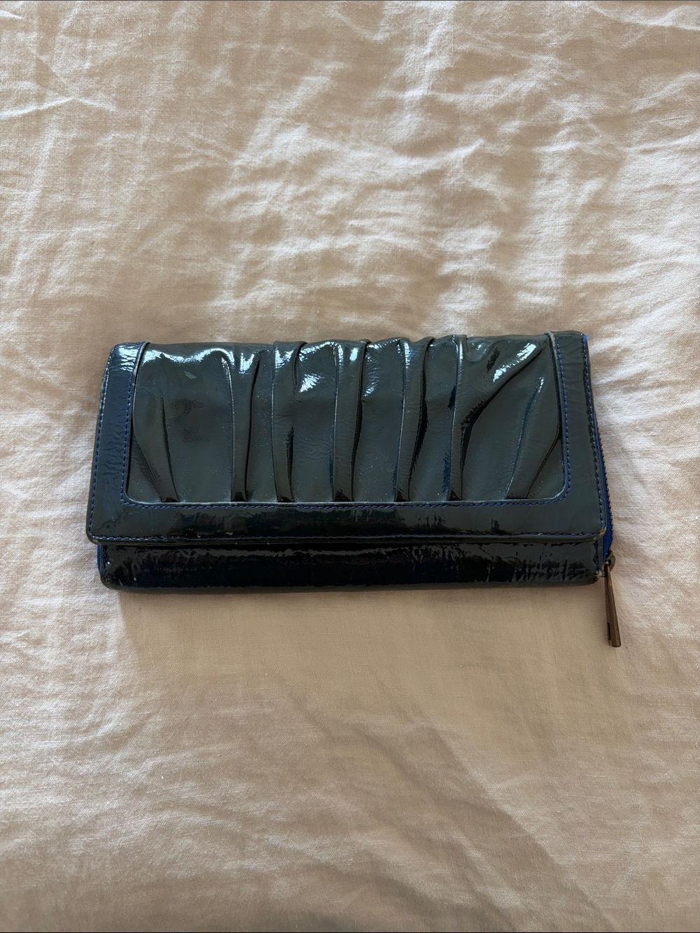 Nordstrom Patent Leather Accordion Clutch Wallet blue